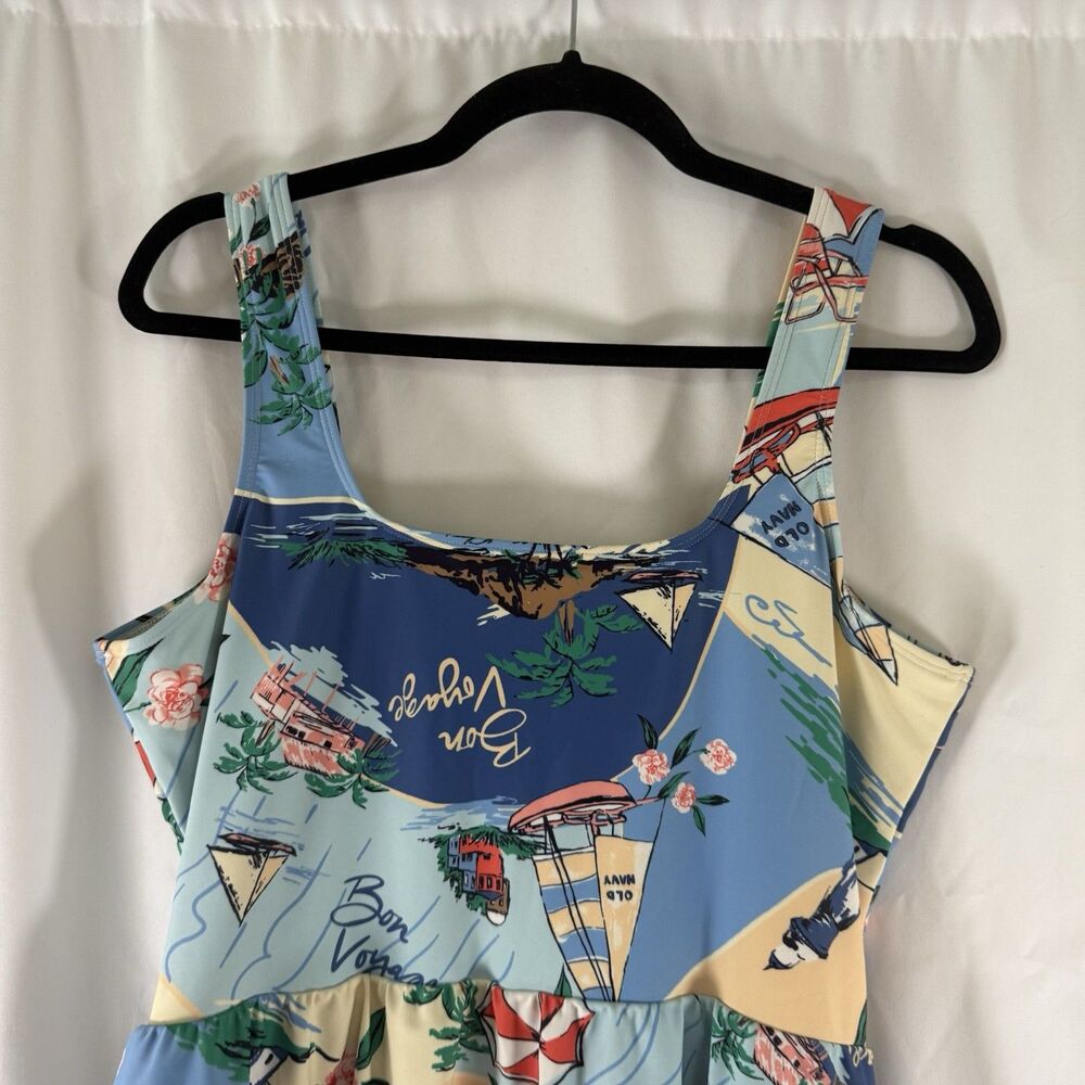 Old Navy Swim Dress Women's XL Blue Beach Print One Piece Wrap Front Padded - Picture 9 of 10